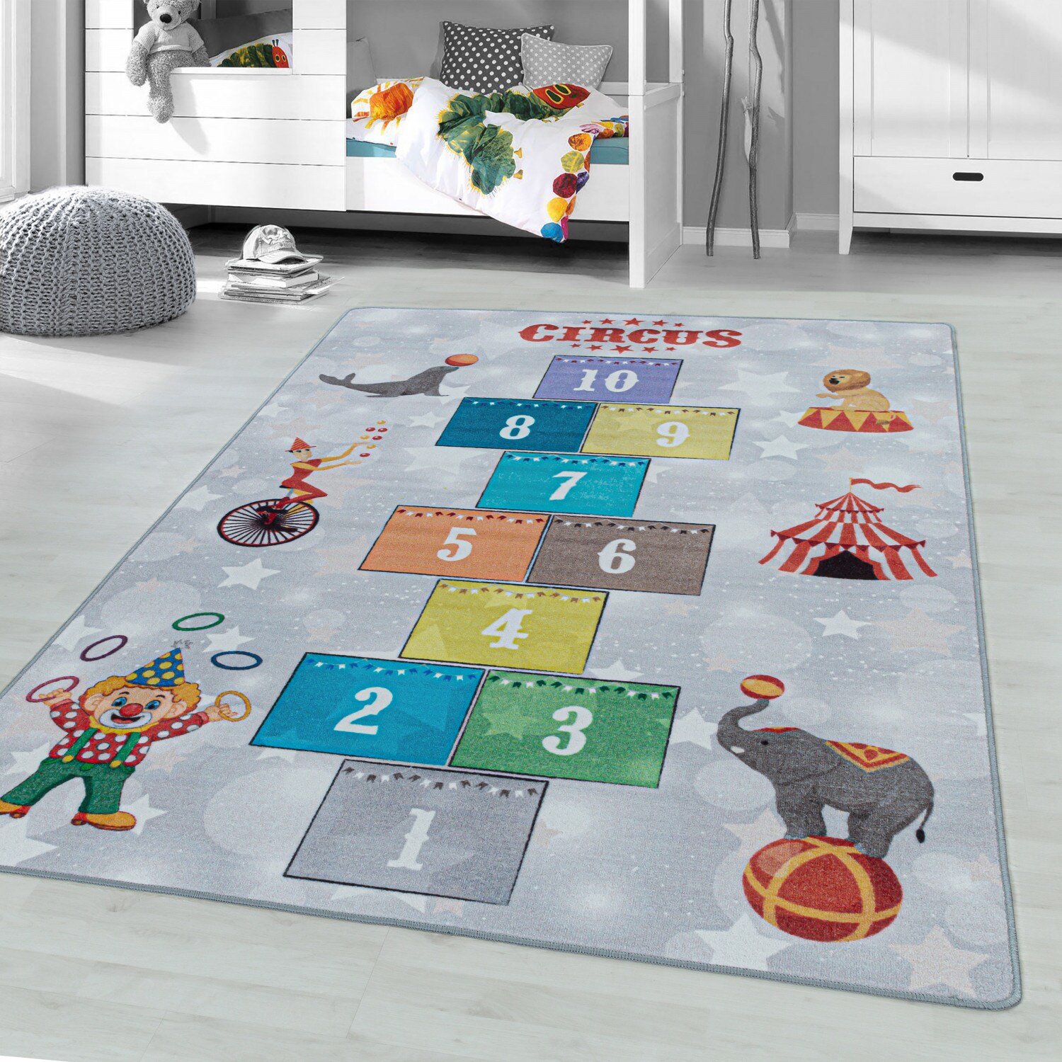 Kinderteppich Spielteppich Hüpfkästchen Straßen Grau rechteckig höhe 8 mm Kurzflor