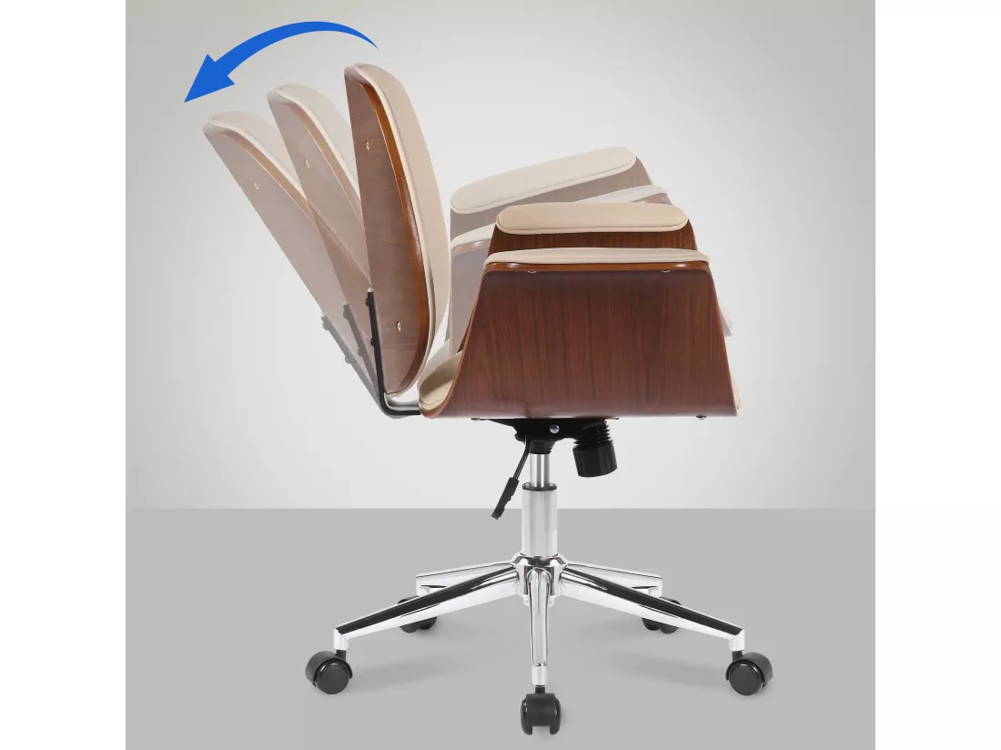 Chaise de bureau - Bois & Métal - Noyer / Crème - Kemberg