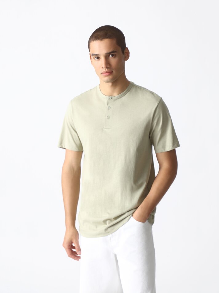 Camiseta com gola Baker - Verde Médio