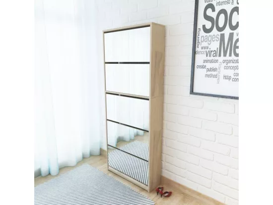 Meuble à chaussures 5 étagères et miroir 63x17x169,5 Chêne