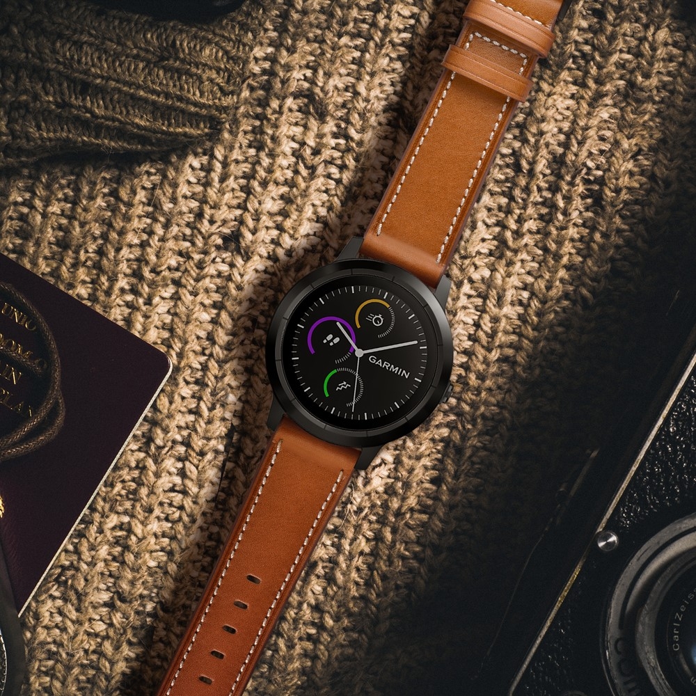 Garmin Echtleder Ersatz Armband mit Dornschliesse mit 20mm Stegbreite (Gelenkumfang: 160-220mm) - Braun