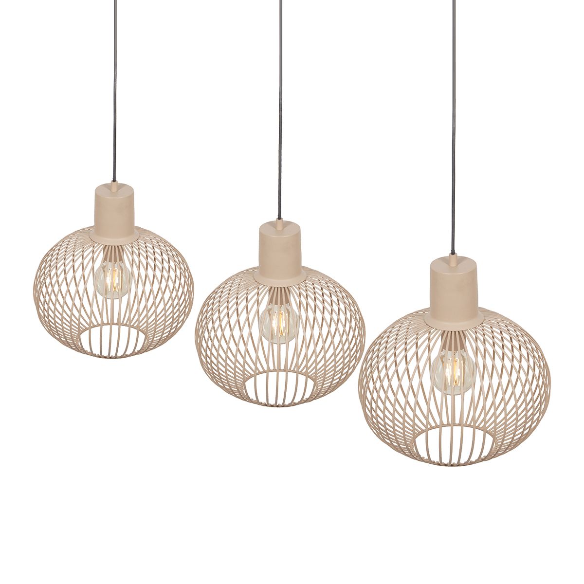Moderne draad hanglamp zwart met beige 3-lichts - Gila