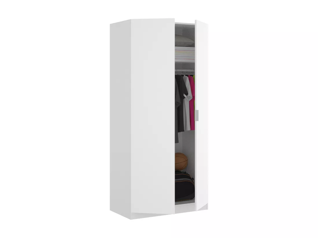 Armoire, meuble de rangement en bois mélaminé avec 2 portes coloris blanc - Longueur 81 x Profondeur 52 x Hauteur 184 cm