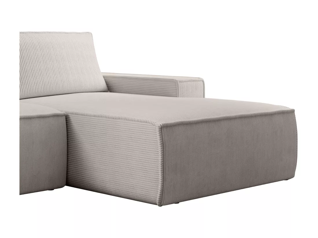 Grand canapé d'angle droit convertible en velours côtelé beige AMELIA