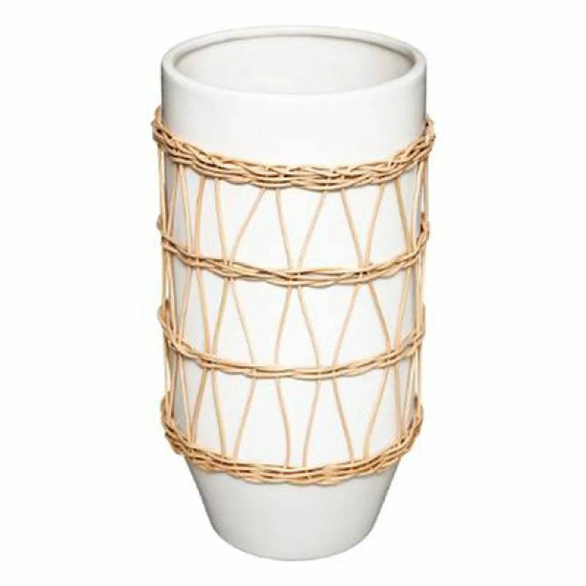 Vase Design en Céramique - Rotin 25 cm Blanc