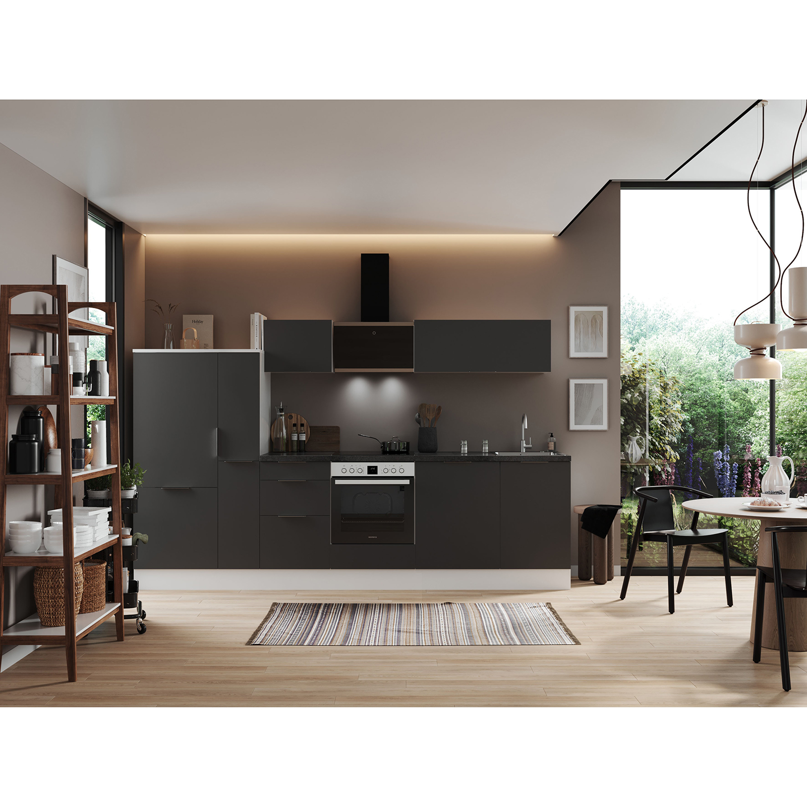 RESPEKTA Küchenblock - grau matt - weiß matt - mit E-Geräten - 310 cm