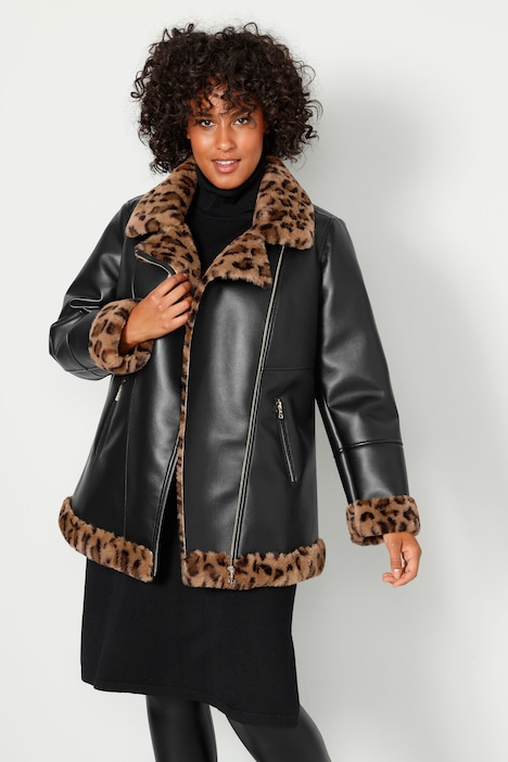 Bikerjacke, Lederoptik, Leo-Webpelz Futter