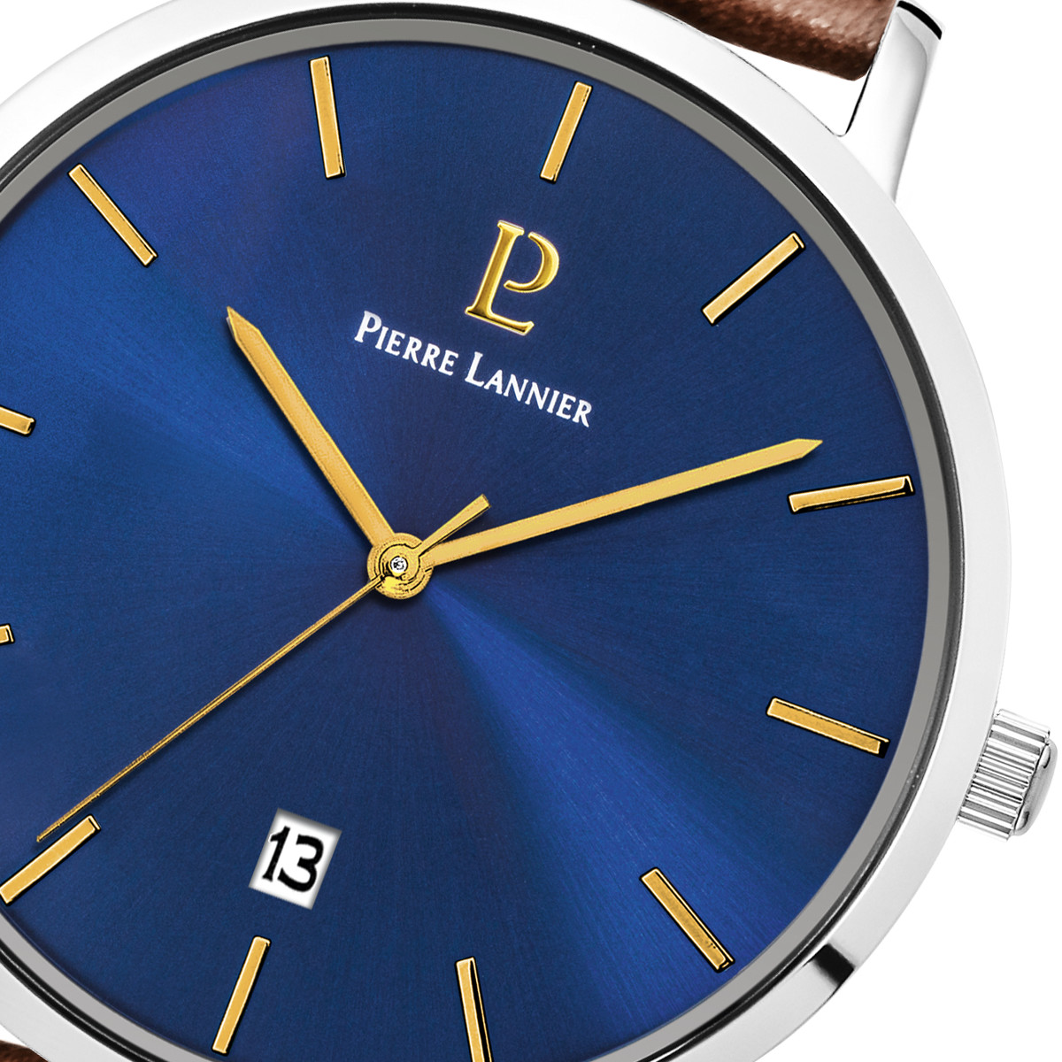 Montre Pierre Lannier homme acier bracelet cuir marron