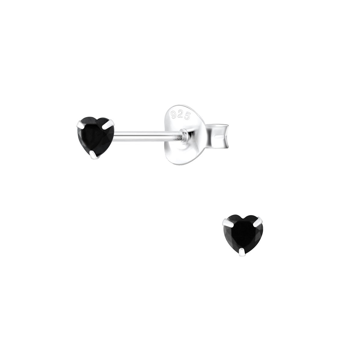 Boucles d'oreilles Coeur noir en argent 925 avec oxyde de zirconium