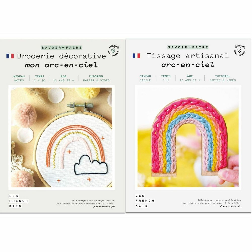 Coffrets diy - 2 arc-en-ciel à broder et tisser