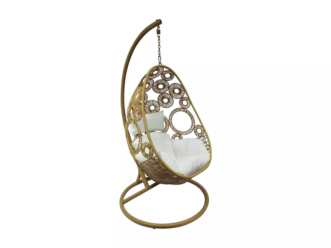 Fauteuil suspendu en résine tressée naturel clair et coussin blanc - MAKAHA de MYLIA
