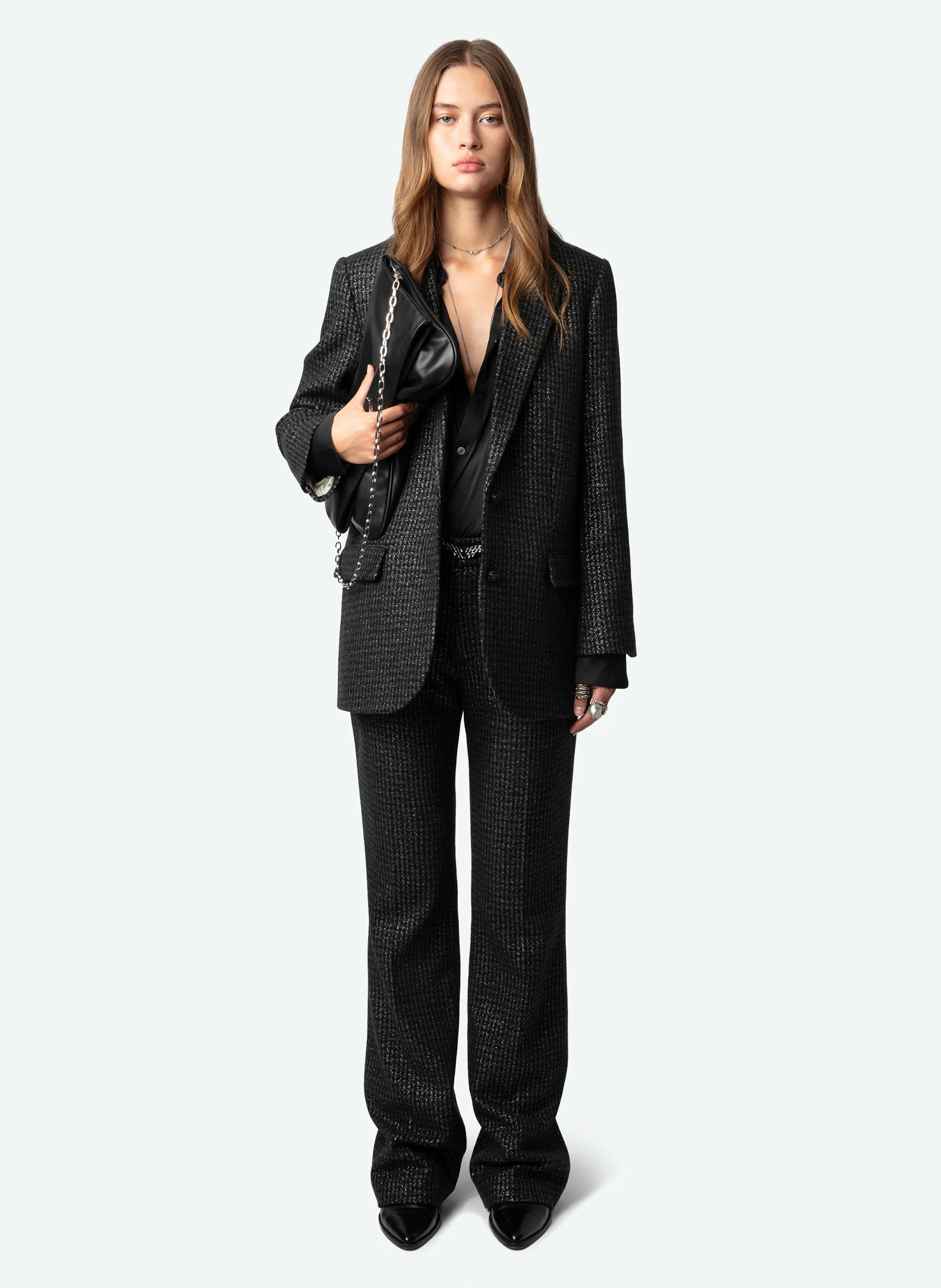 VIVA - Veste tailleur droite en laine recyclée mélangée | Noir