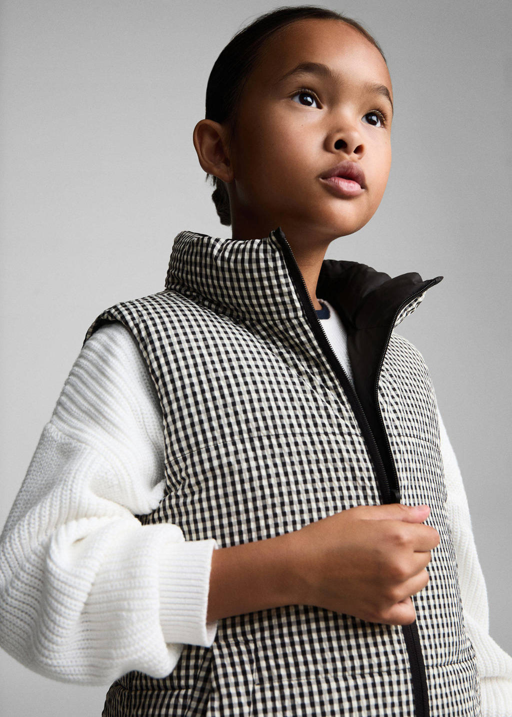 Mango Kids geruite reversible bodywarmer zwart/wit