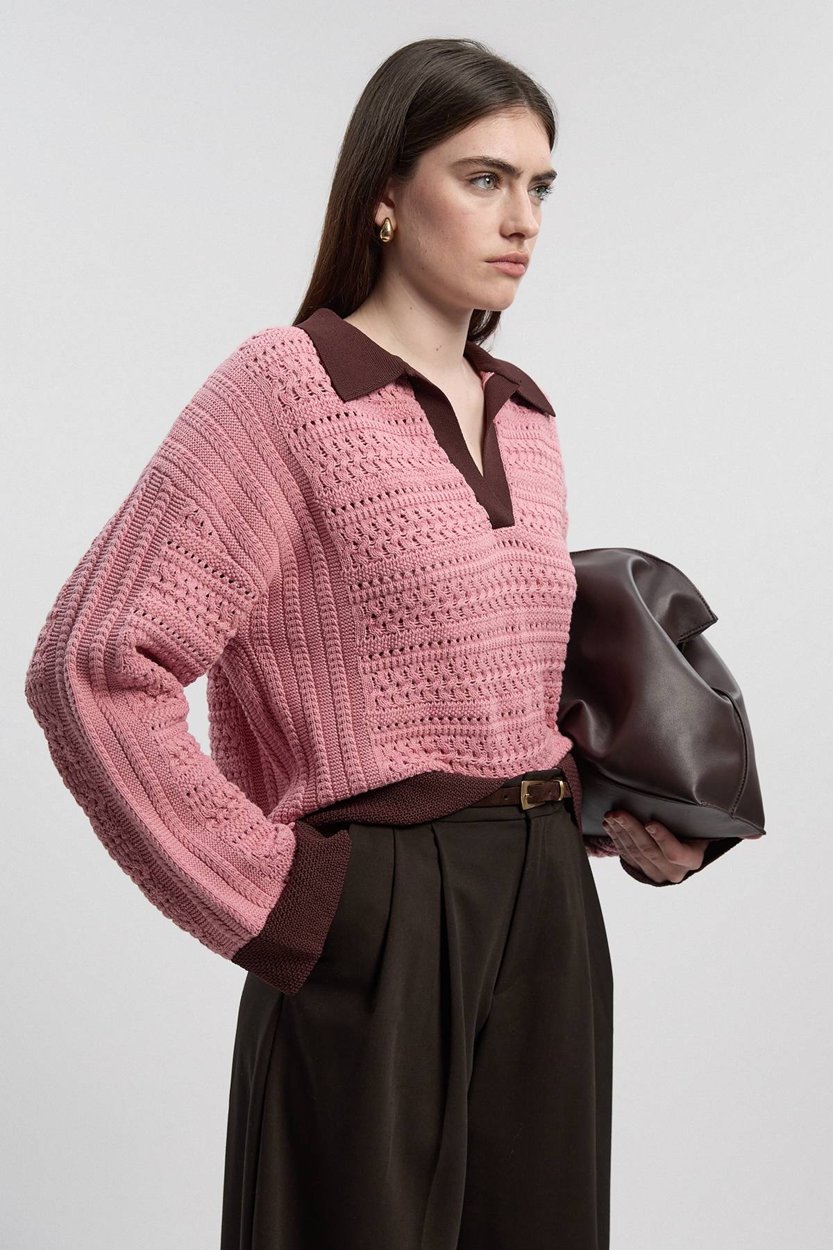 KarenMillen Synthétiquell Tricoté à Col V avec Col et Liserés Contrastants en Coton