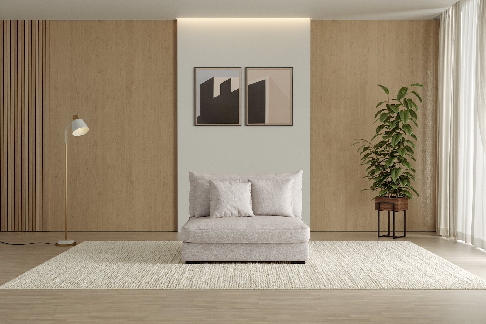 Rossi Lux 2-seter uten arm Tekstil Beatto 1027 Lys Grå med sorte ben. Lux Komfort.