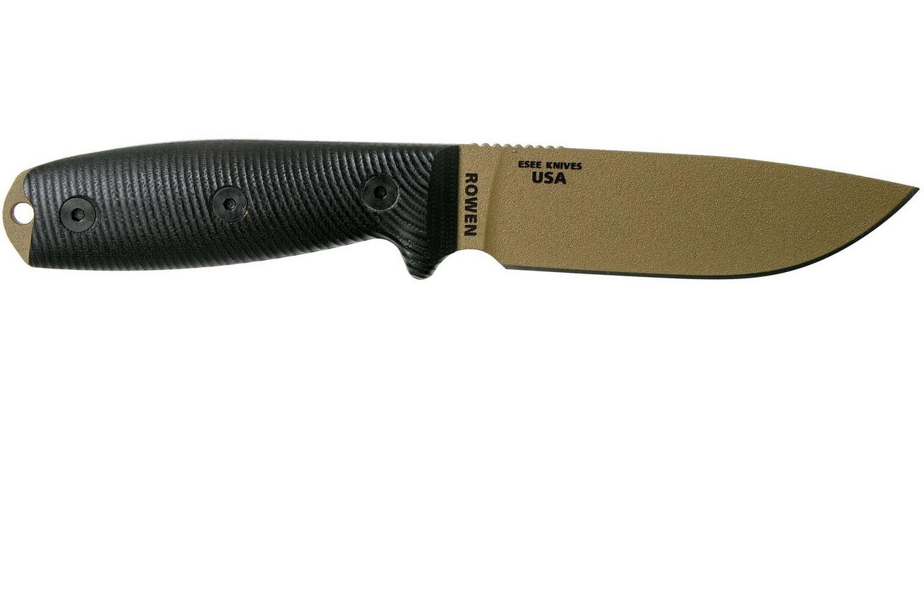 ESEE Model 4 Dark Earth Blade 3D Black G10 survivalmes 4PDE-001 zwarte schede   riemclip