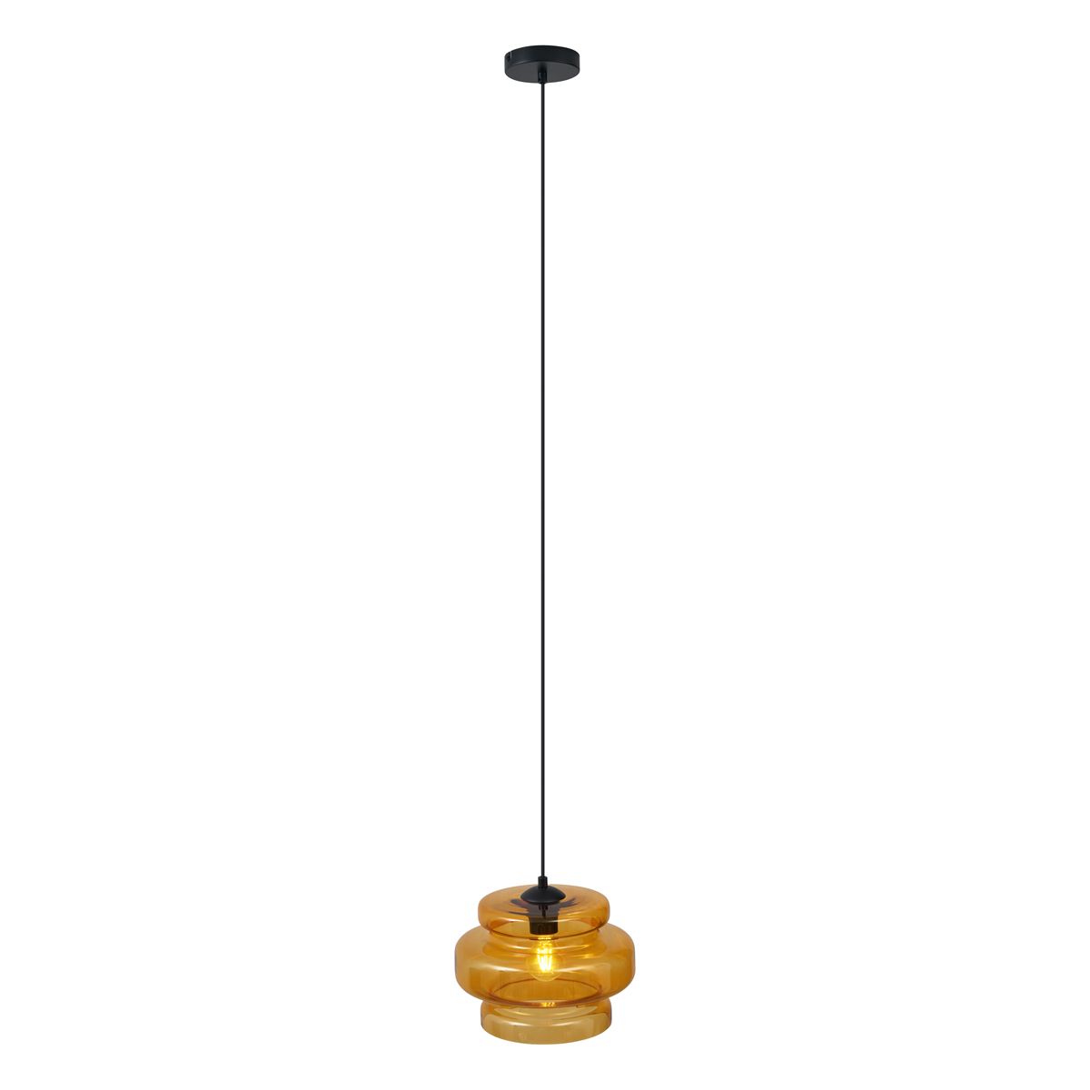 Retro hanglamp zwart met oranje glas - Denise