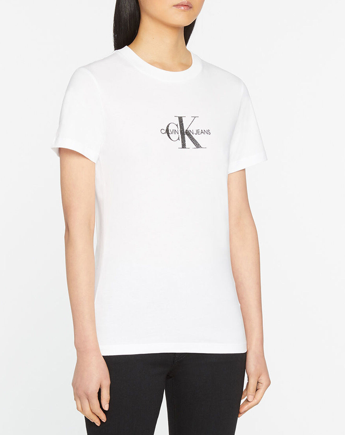 Calvin Klein Jeans T-Shirt Monogram Glitter blanc