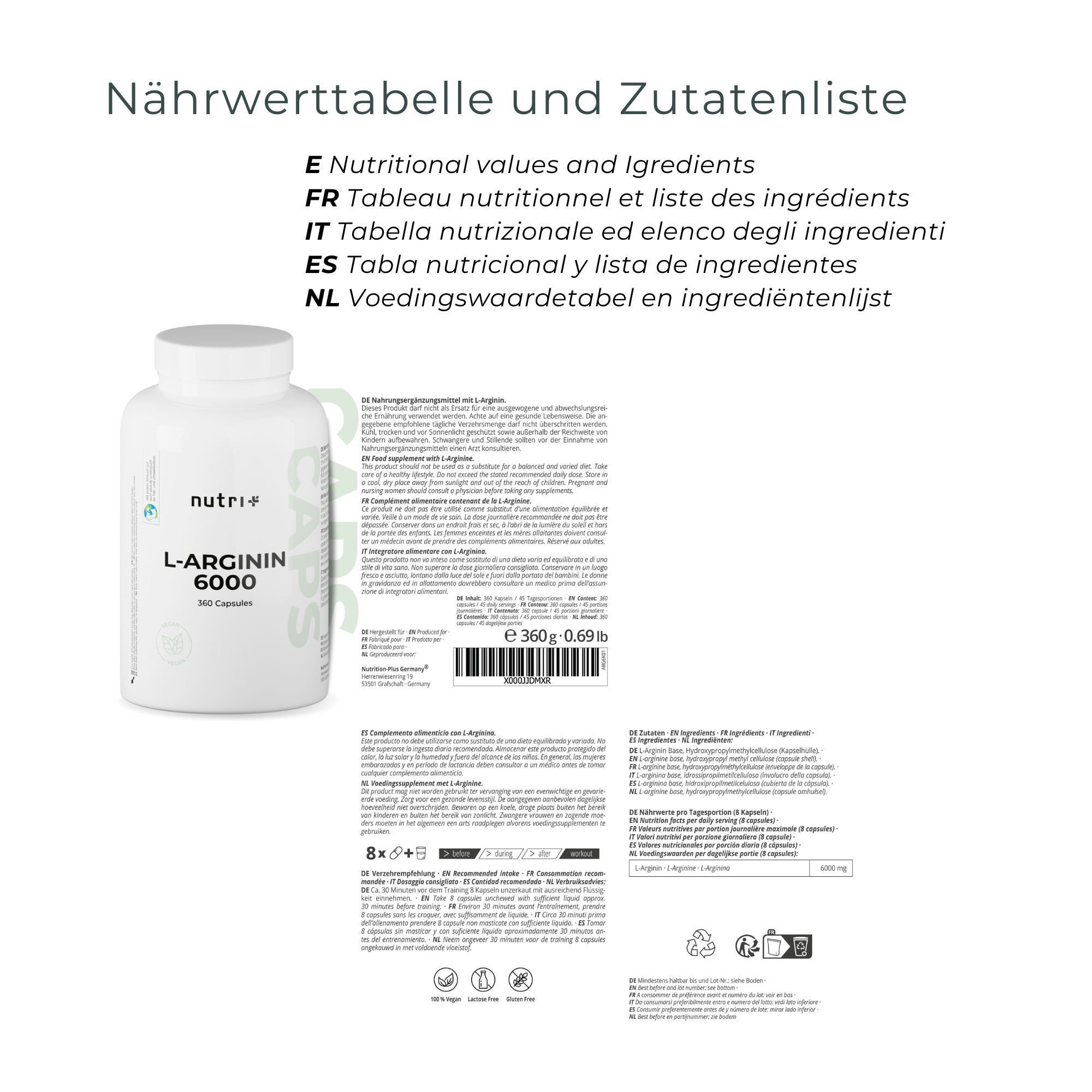 Nutri+ Arginin Kapseln - Aminosäuren
