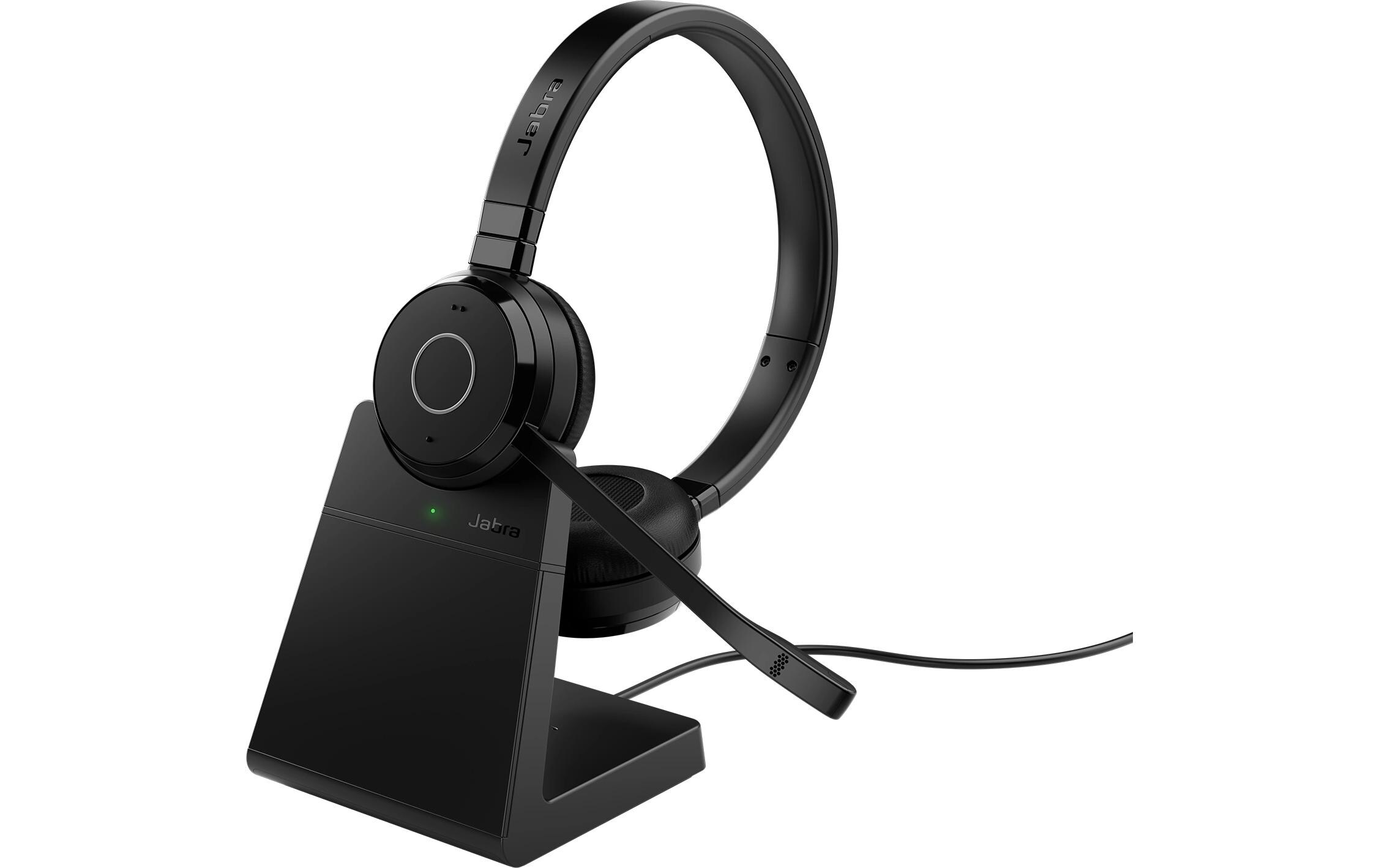 Headset Evolve 65 TE Stereo UC inkl. Ladestation<br>Drahtlos-Headset für VoIP-Softphones, Mobiltelefone, Tablets und auch PCs, inkl. Ladestation