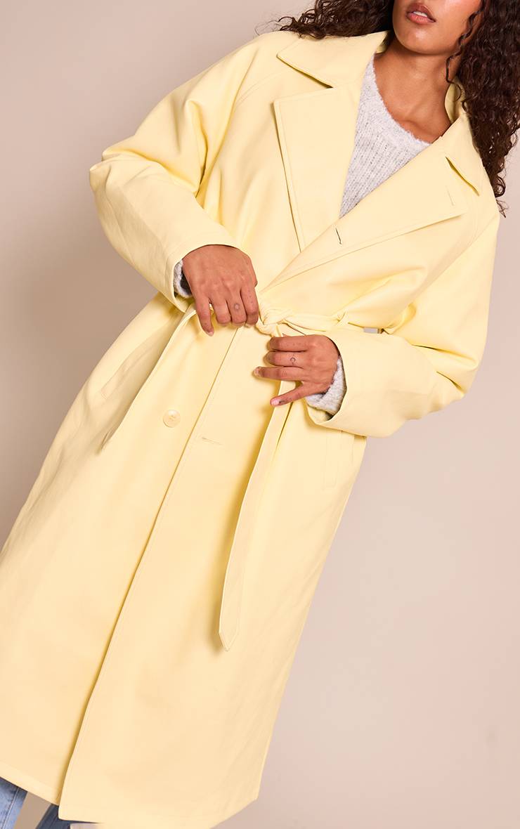 Pale Yellow Trench Coat Long En Synthétique