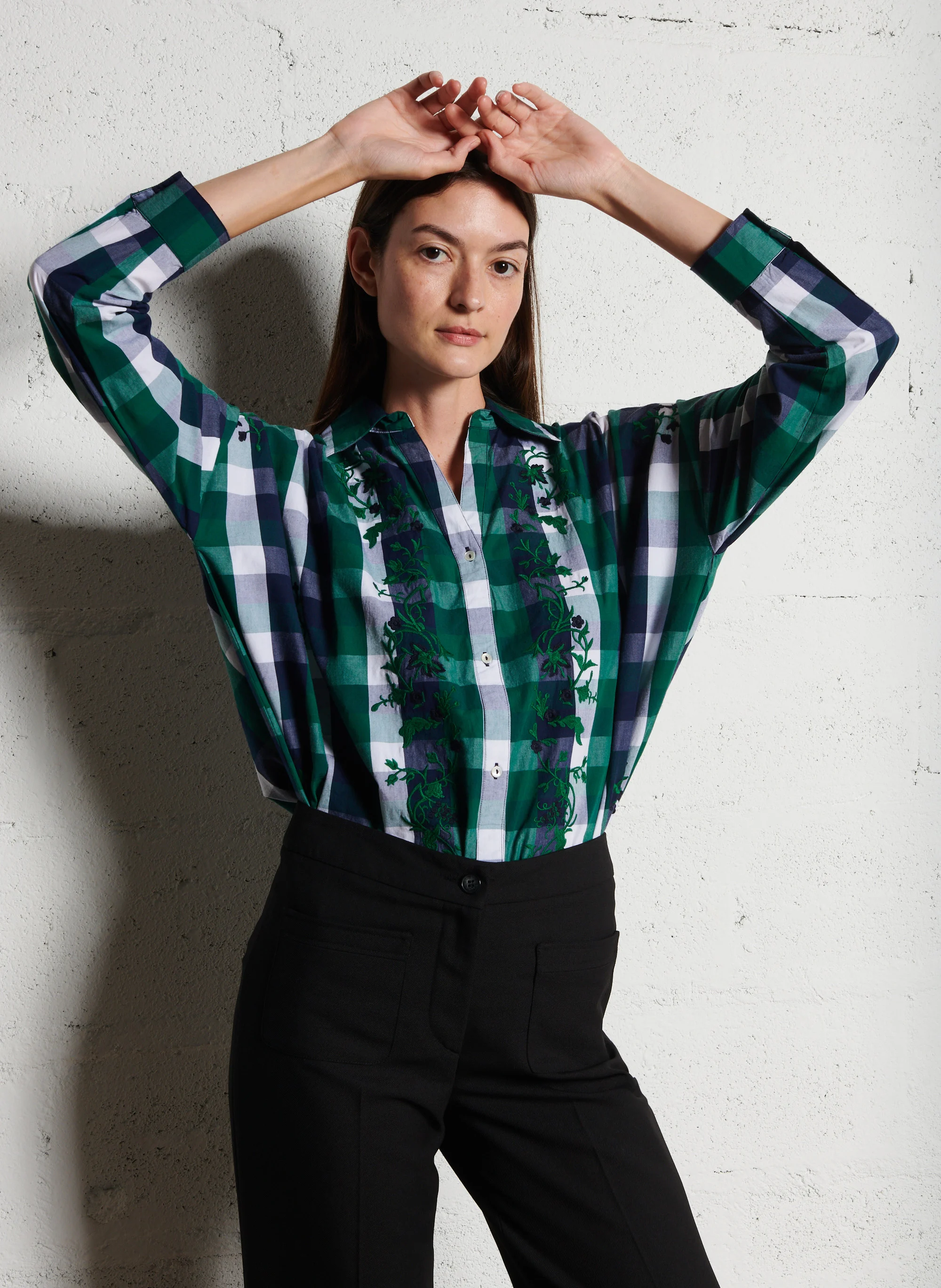 SOLAIA - Chemise oversize col classique en coton | Vert