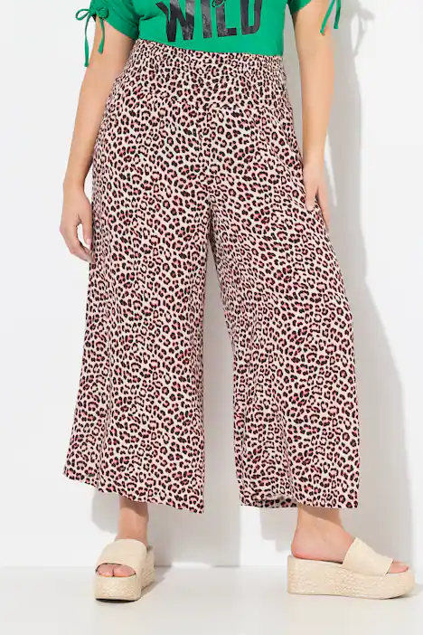Culotte Rose, Leomuster, weites Bein, Elastikbund, offwhite