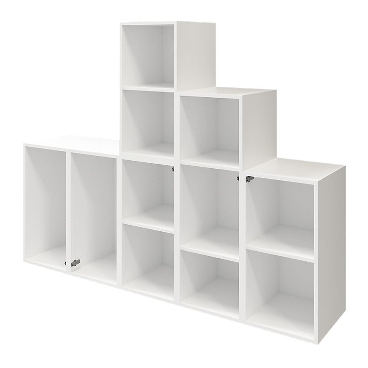 Ensemble de meubles de rangement portes battantes et tiroirs blancs et gris clair mat GoodHome Atomia H. 150 x L. 187,5 x P. 47 cm