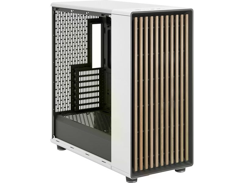 Fractal Design PC-Gehäuse North XL TG Clear Weiss Elegantes Gehäuse mit Seitenfenster und offener Front aus echtem Eichenholz