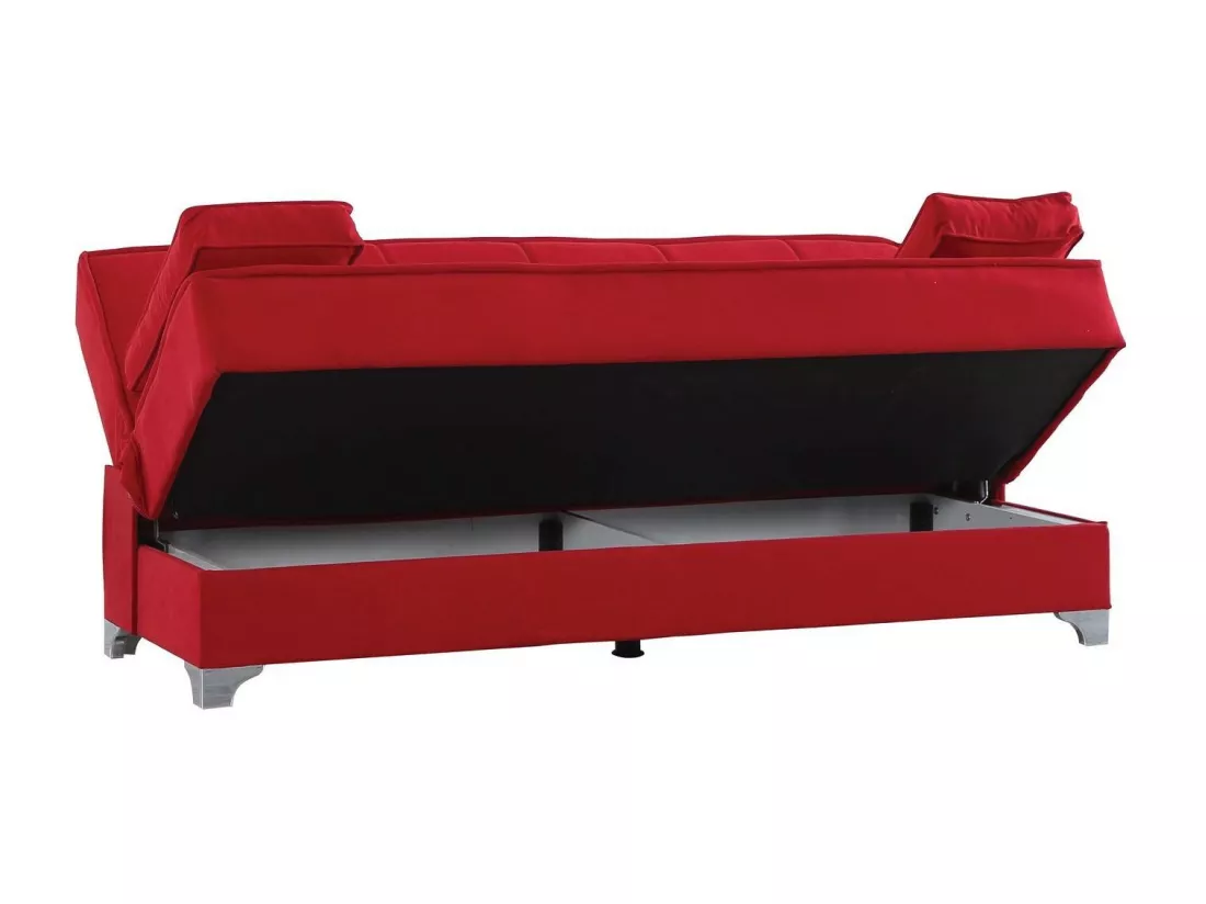 Canapé Dasson, Canapé à rangement linéaire avec 2 coussins inclus, Canapé de salon en tissu rembourré avec ouverture clic-clac, 190x87xh91 cm, Rouge
