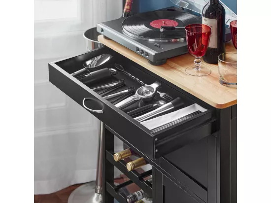Desserte Chariot De Cuisine De Service Roulant, Meuble Armoire De Rangement Cusine Noir, Fkw45-sch