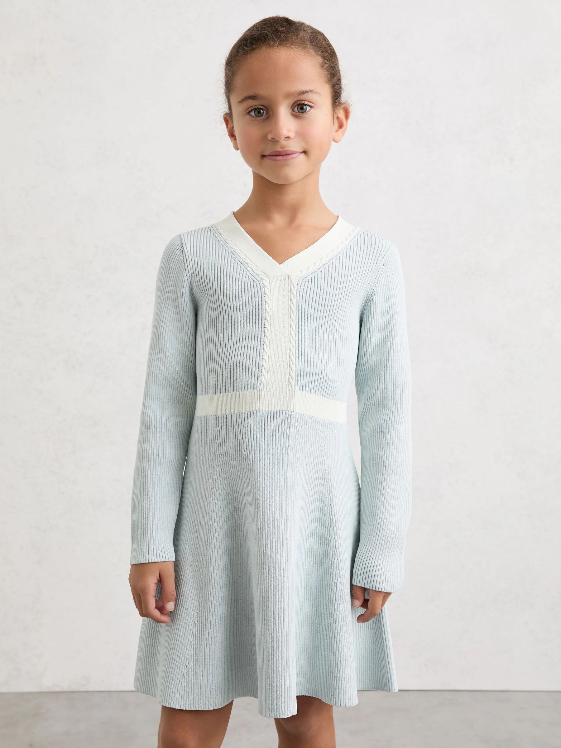 Lichtblauw - Reiss Alma Craft-Stitch Rib-Knit Dress