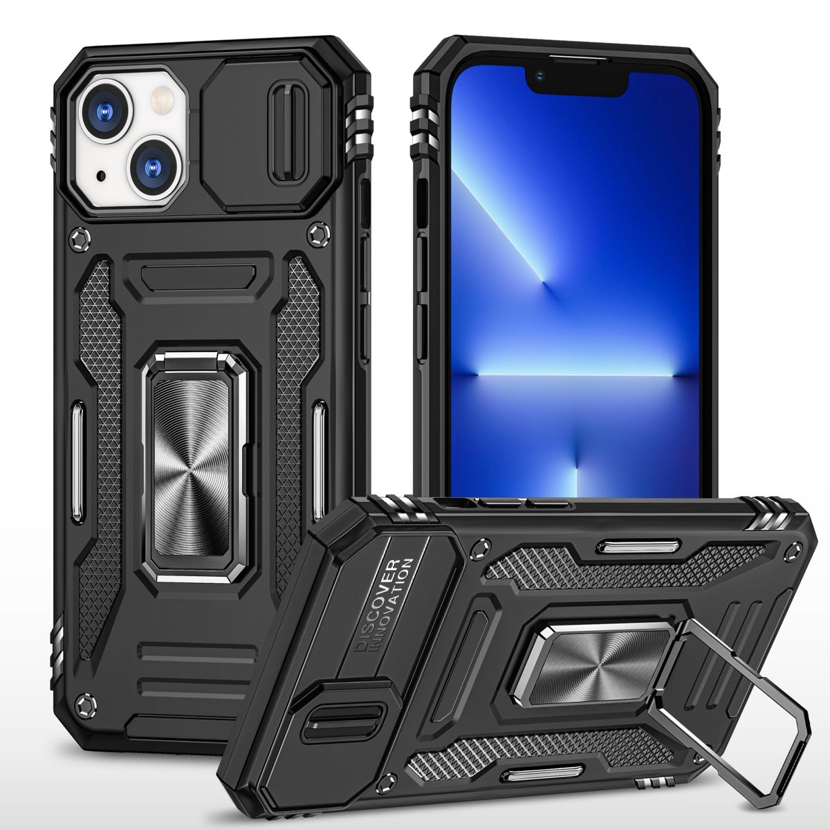 Hülle Handy Schutz für Apple iPhone 15 Case Cover Kamera Ständer Etuis Bumper