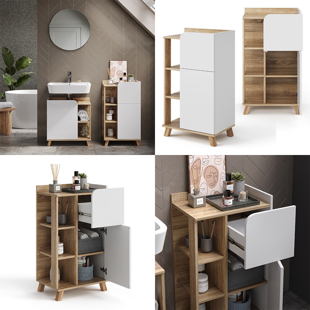 Vicco Unterschrank Karen 50 x 90 cm, Sonoma Weiß, schmaler Badschrank, Badezimmer, modern