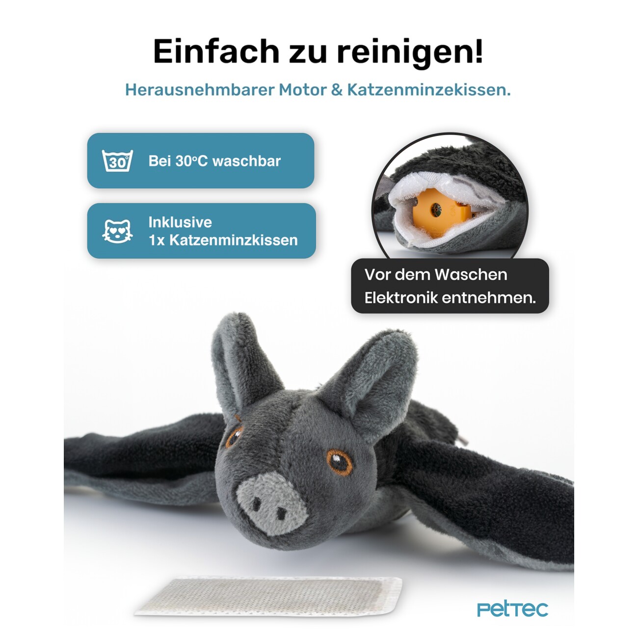 PetTec interaktives Plüschtier für Katzen - Fledermaus