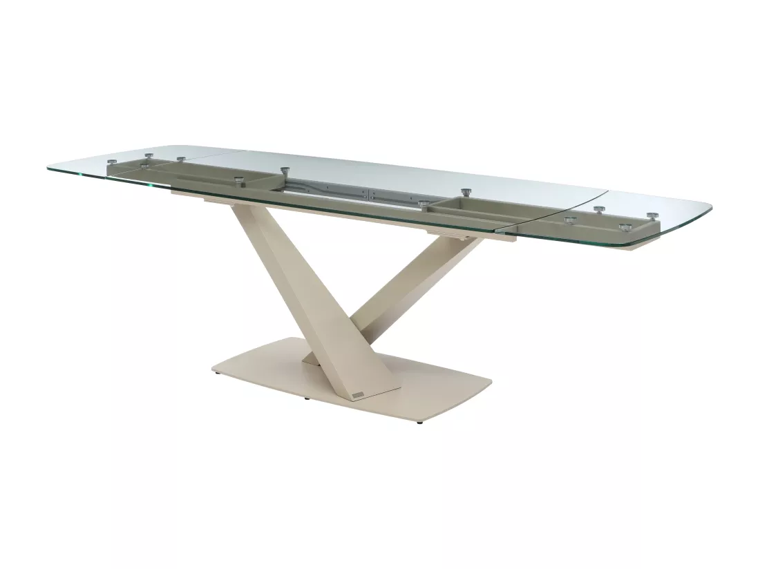 Table à manger extensible 6 à 10 personnes en verre trempé et métal - Transparent et beige - MALATA de Maison Céphy