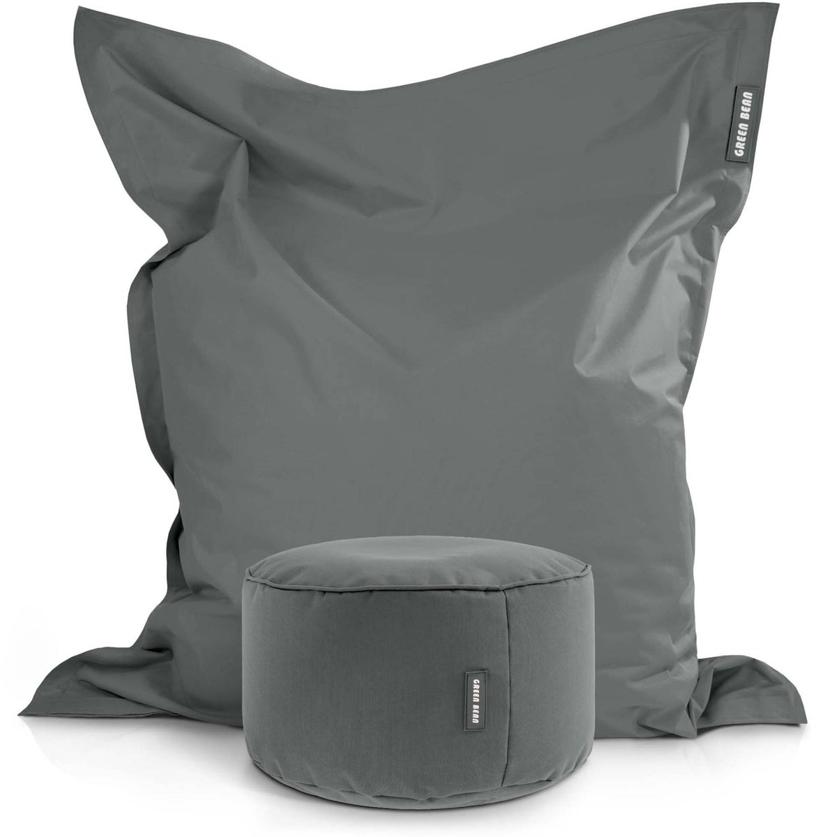 Green Bean 2-delige set XXL zitzak inclusief poef, voorgevuld met EPS-korrels - reuzenzitzak 140x180 lounge zitkussen zitzak - grijs