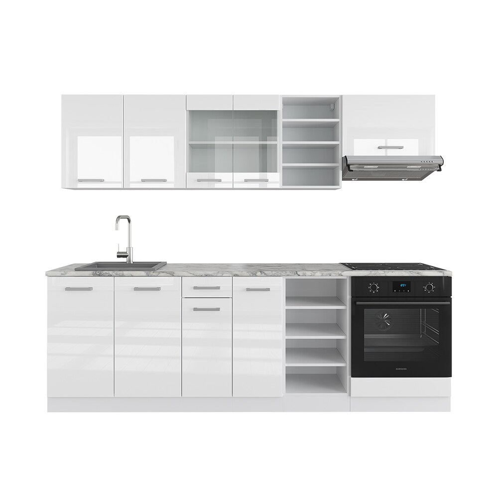 Vicco Küchenzeile Küchenblock Einbauküche R-Line 240 cm Weiß Hochglanz Küche