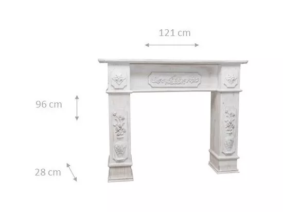 BISCOTTINI Cadre de Cheminée - Bois Massif Sculpté Finition Blanche - Bois Vintage - Décoratif - Cheminée - Présentation - Salon - Salle à Manger - 121x28x96cm