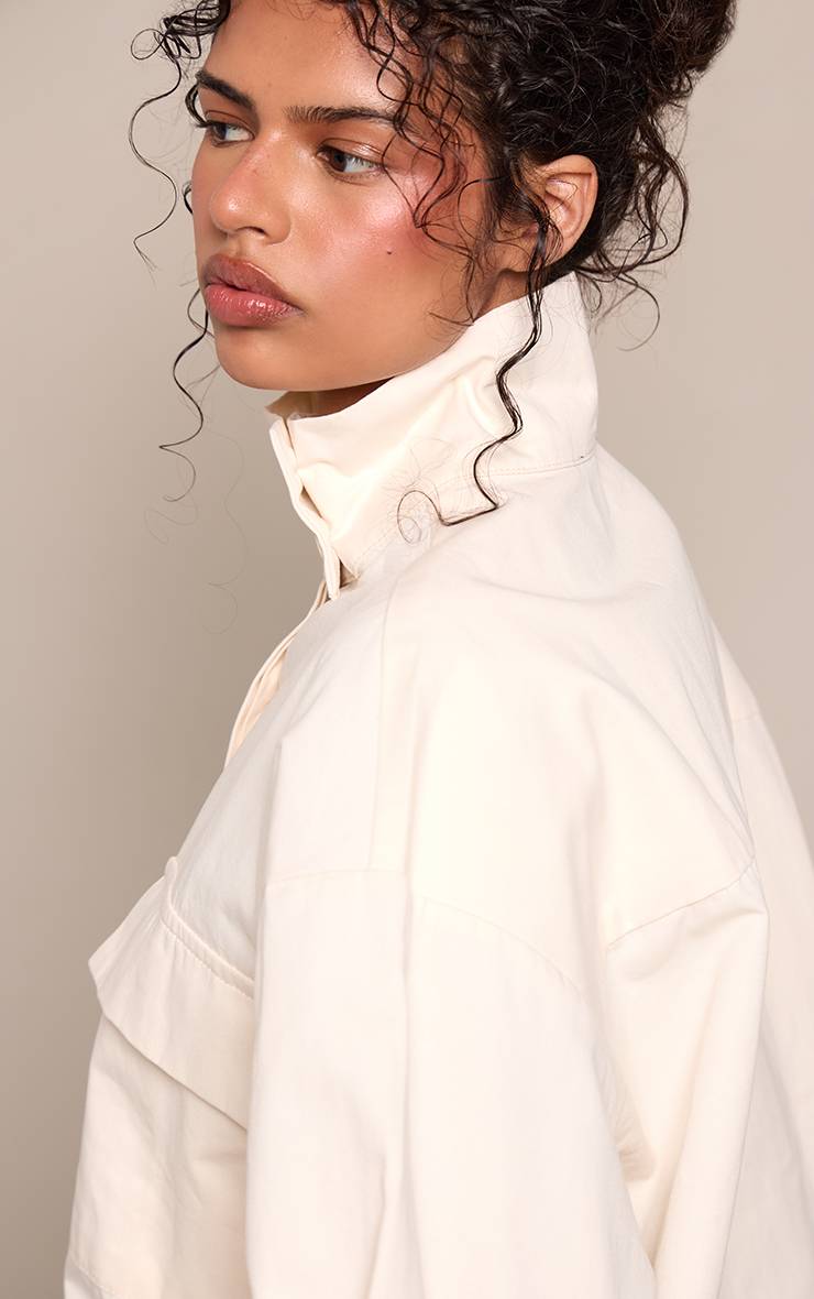 Crème Chemise Ample En Coton À Col Montant