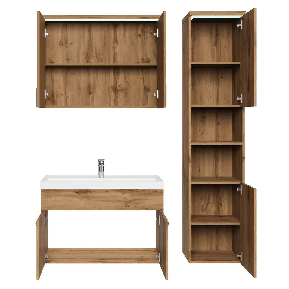 Badplaats Badkamermeubel Set Paso 80 x 40 cm - Eiken - Badmeubel met spiegelkast