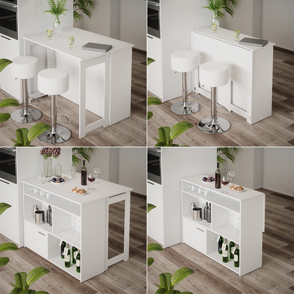 Vicco Bartisch Dominic Weiß 116 x 37 cm Barhocker Esszimmer Küche offene Fächer Tür