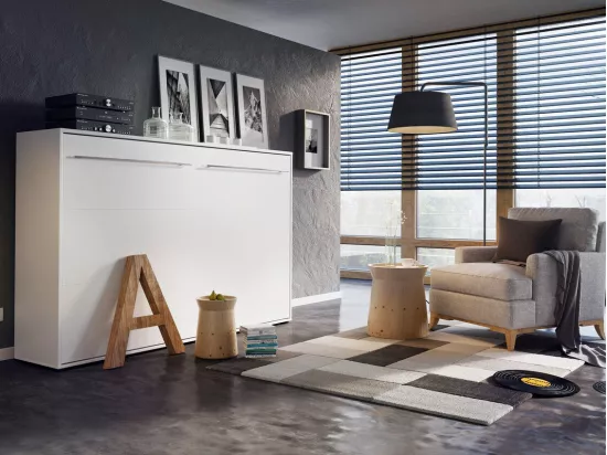 Lit escamotable Concept Pro Lenart Levfere 165, Double, Blanc, 140x200, Stratifié, 177cm