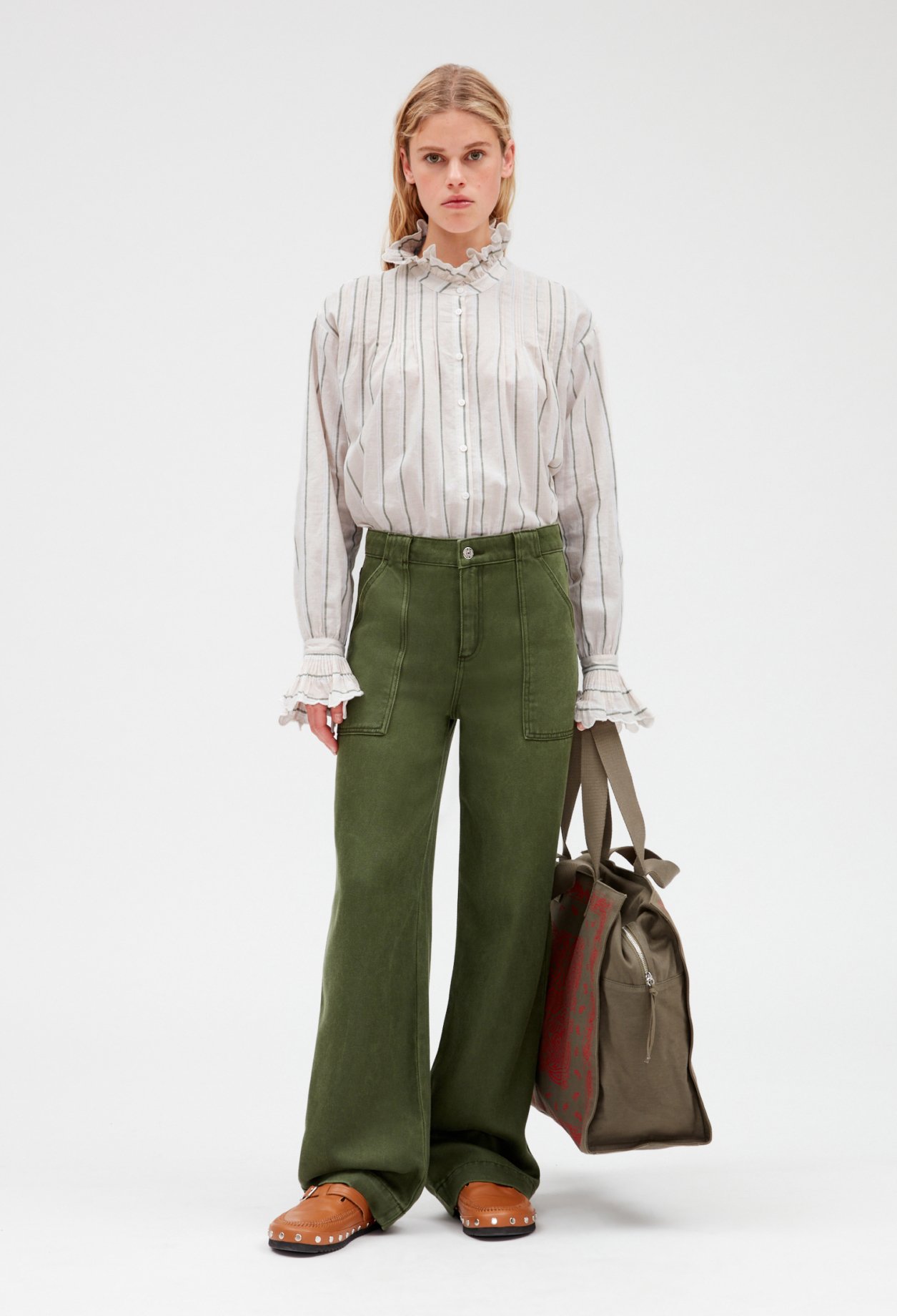 Pantalon cargo large kaki