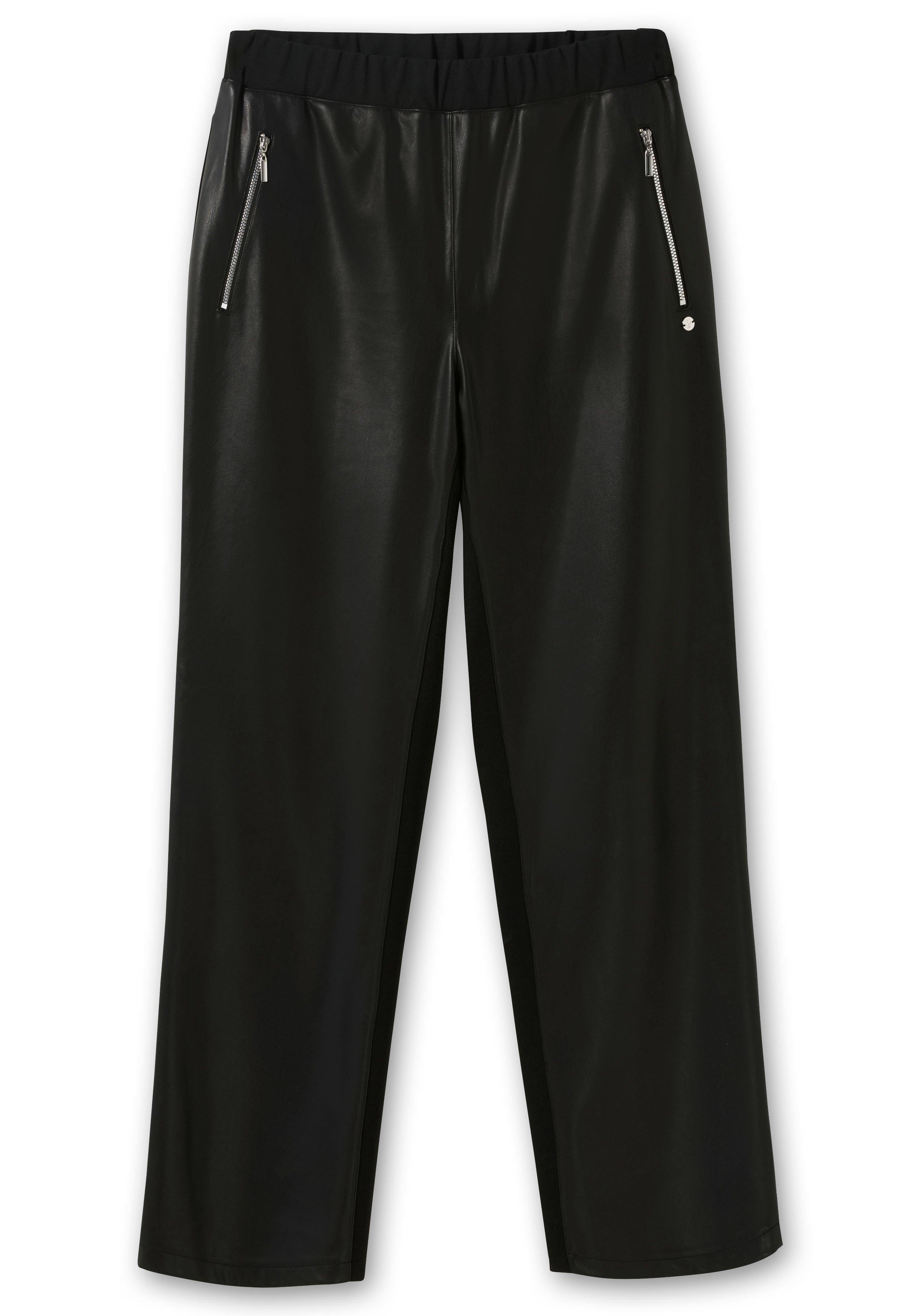 Gerade Hose mit Stretchbund, im Materialmix