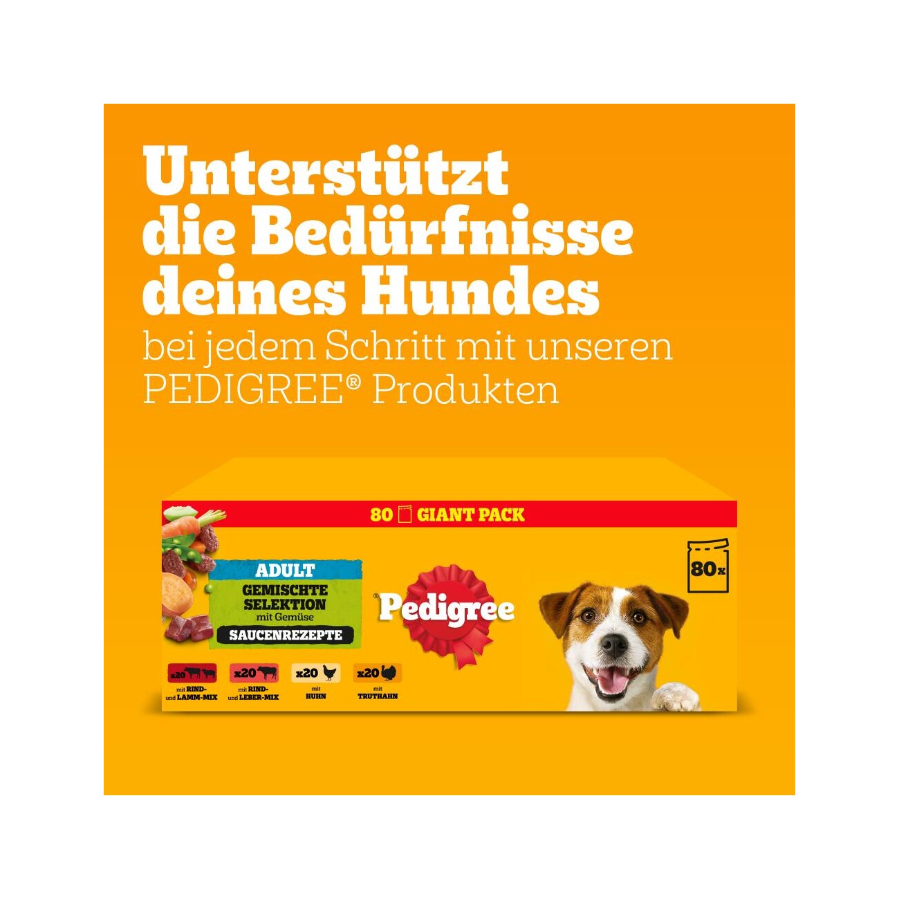 Pedigree Nassfutter Hund Adult, Multipack, Gemischte-Selektion mit Gemüse, in Sauce 80x100 g