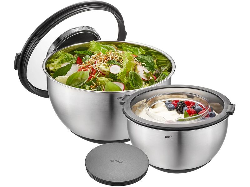 GEFU Rührschüssel-Set Muovo 2-teiliges Set Schüssel-Set mit Spritzschutzdeckel