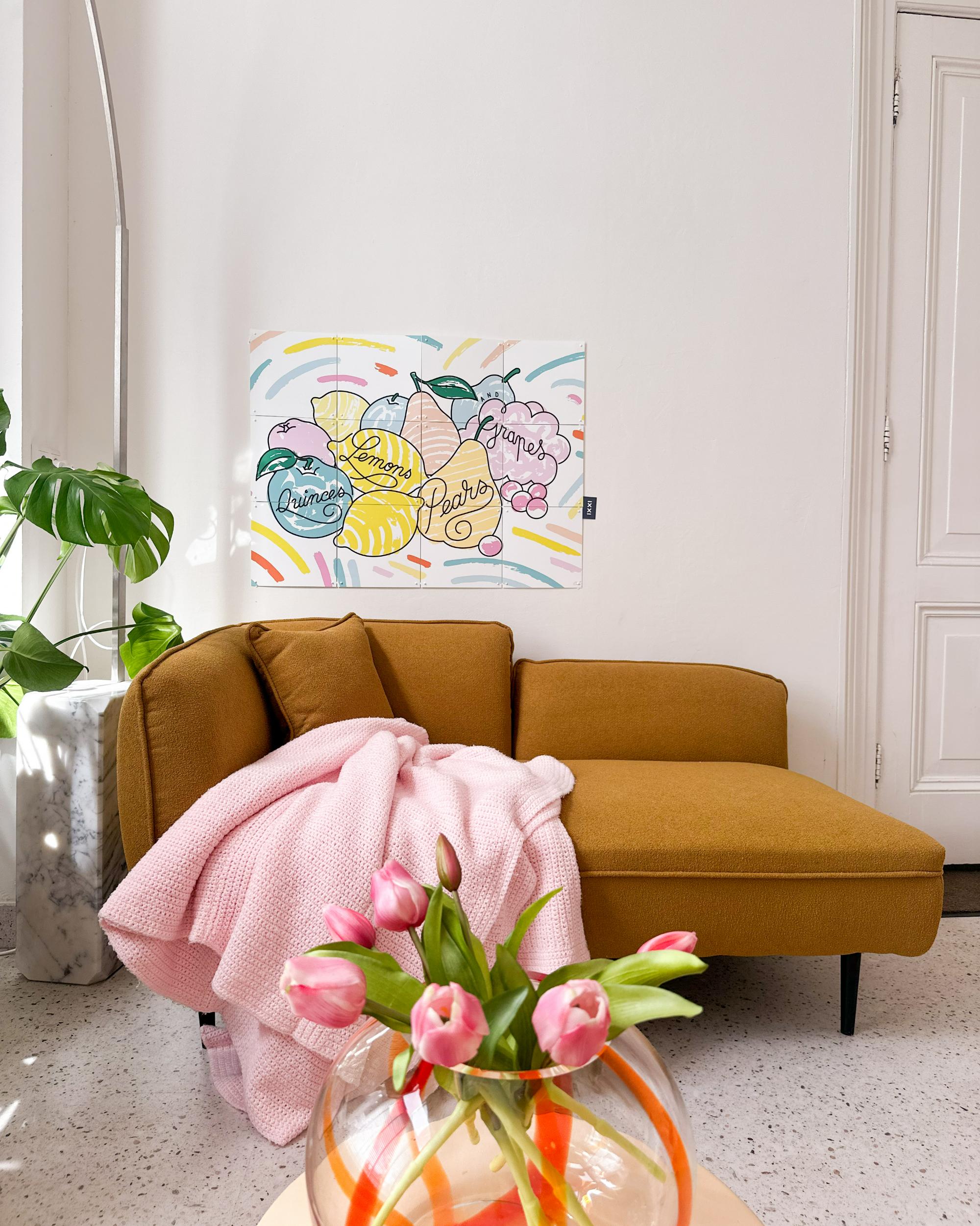 Linkszijdige chaise longue CHEVANNES Bouclé Mosterdgeel