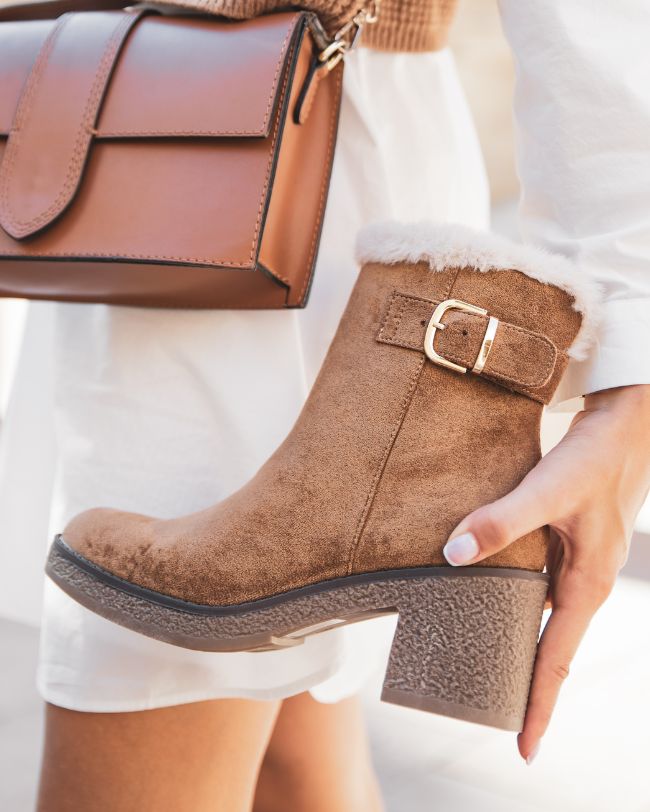 Bottines femme camel fourrées à talon - Ethel