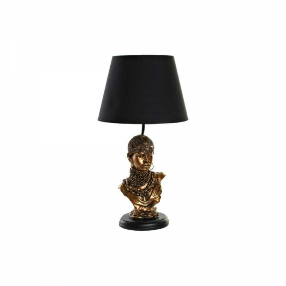 Lampe de bureau noir doré polyester résine africaine (31 x 31 x 58 cm)